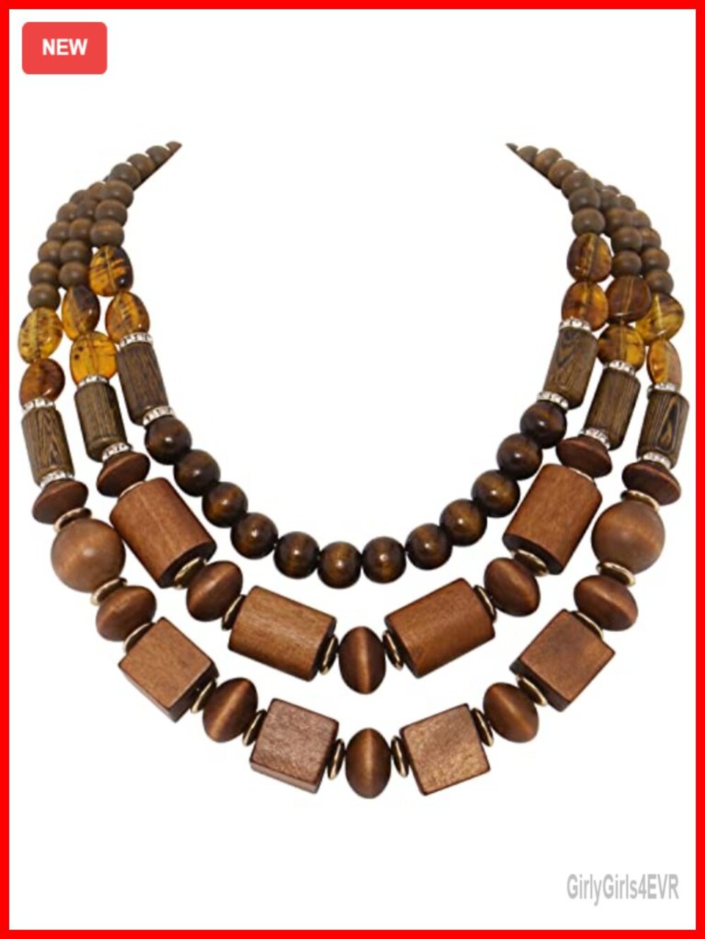 Layer Chunky Wood Beaded Necklace Statement Collar Bib Necklace